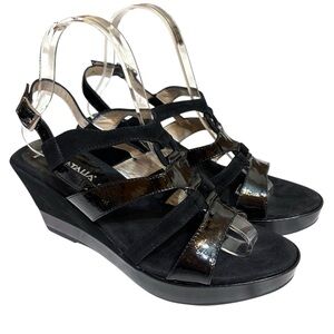 Aquatalia by Marvin K platform wedges black suede and patent leather size 8